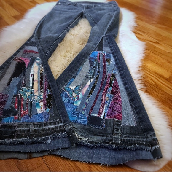 SOLD Bell Bottom Jeans up-cycled handmade - Picture 5 of 6